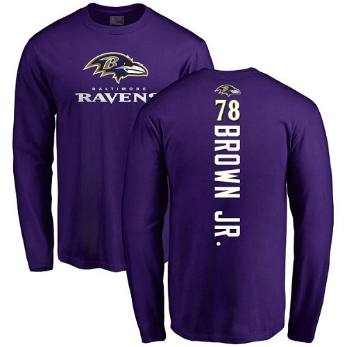 Men Baltimore Ravens Purple Orlando Brown Jr. Backer NFL Football #78 Long Sleeve T Shirt->nfl t-shirts->Sports Accessory